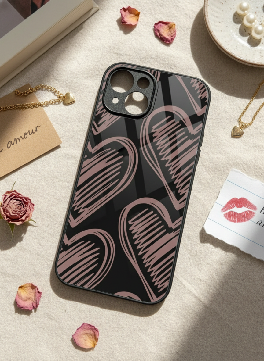 Heartlines Premium Glass Back Cover For iPhone 11-17 Models
