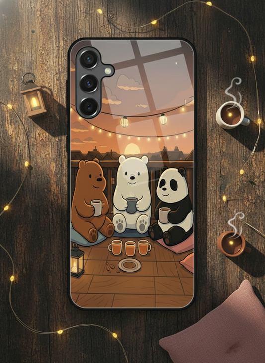Tea Time Trio Premium Glass Back Cover For Galaxy S, A, M & F Series