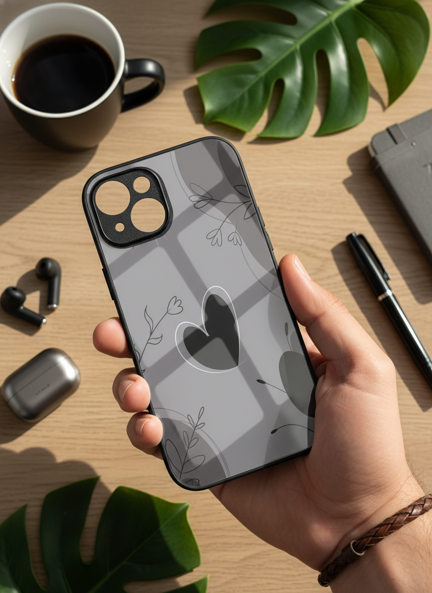 Muted Hearts Premium Glass Back Cover For iPhone 11-17 Models