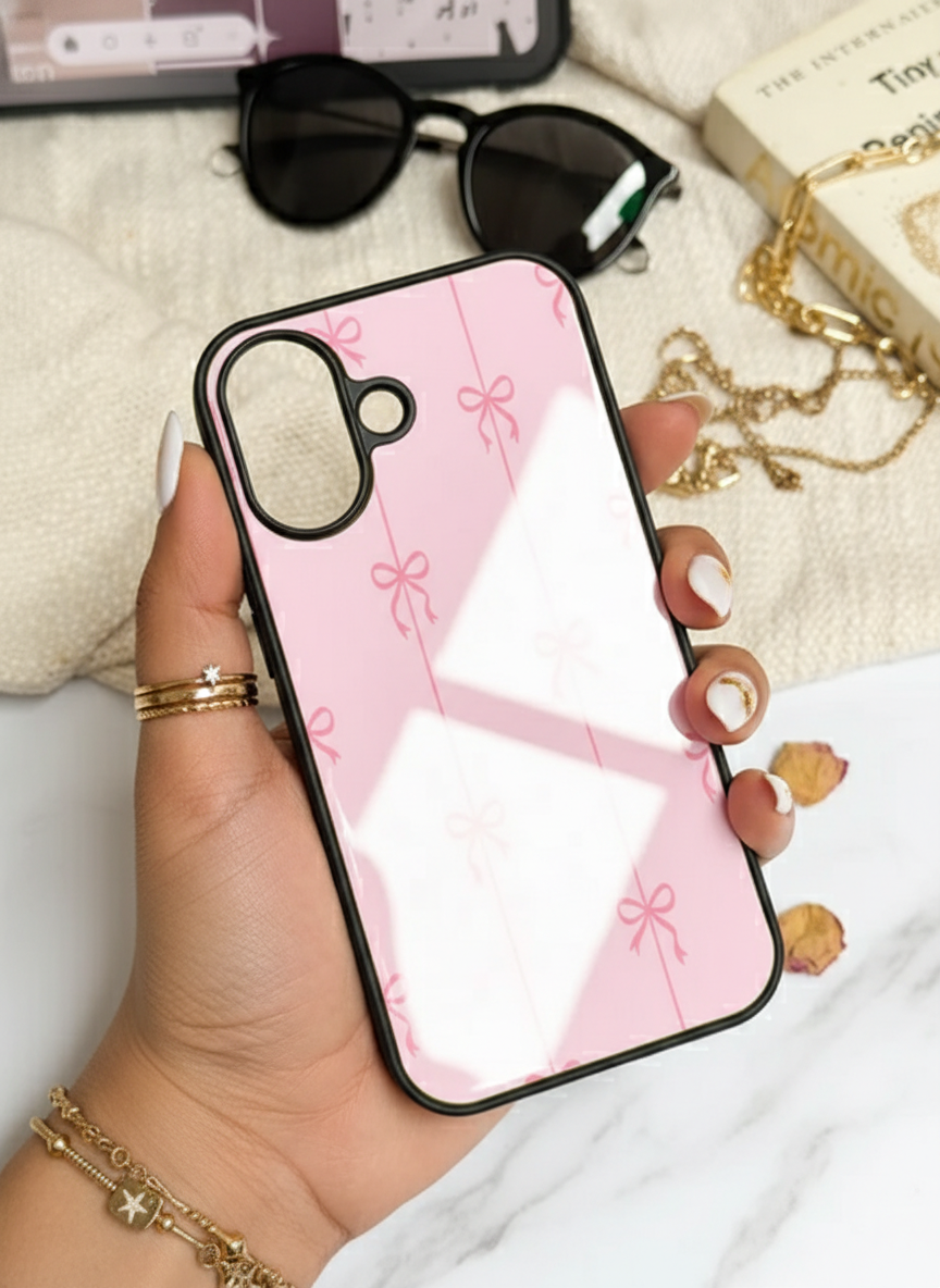 Bows Stripes Premium Glass Back Cover For iPhone 11-17 Models