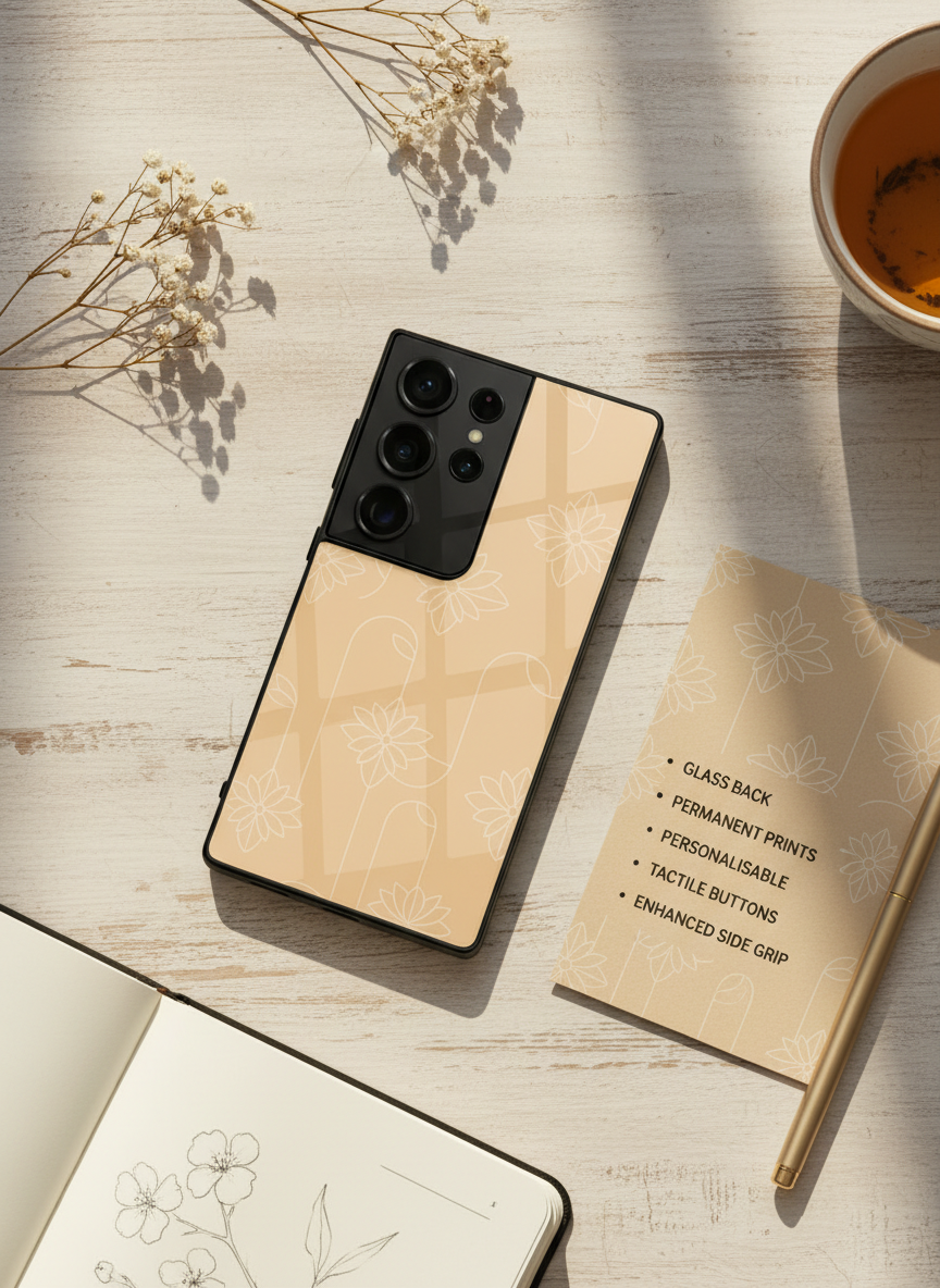 Floral Minimal Line Pattern Premium Glass Back Cover For Galaxy S, A, M & F Series