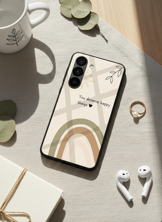 Happy Things Premium Glass Back Cover For Galaxy S, A, M & F Series