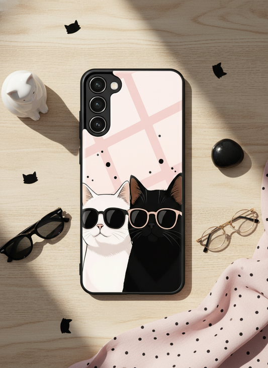 Cool Cats Premium Glass Back Cover For Galaxy S, A, M & F Series