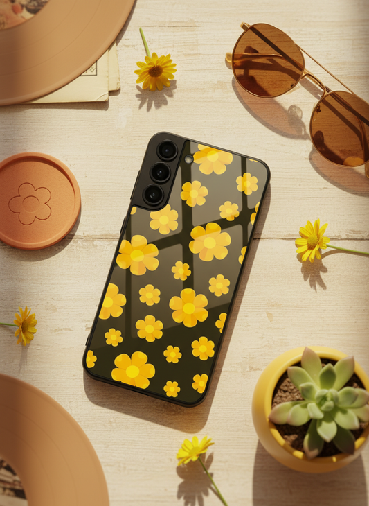 Daisy Yellow Premium Glass Back Cover For Galaxy S, A, M & F Series