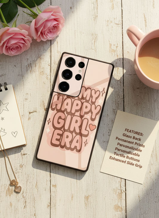 Happy Girl Era Premium Glass Back Cover For Galaxy S, A, M & F Series