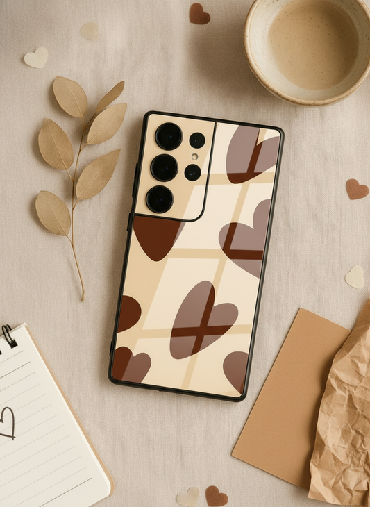 Chocolate Hearts Premium Glass Back Cover For Galaxy S, A, M & F Series