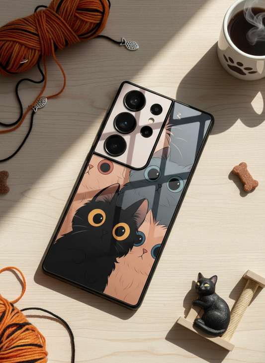 Kitty Mania Premium Glass Back Cover For Galaxy S, A, M & F Series