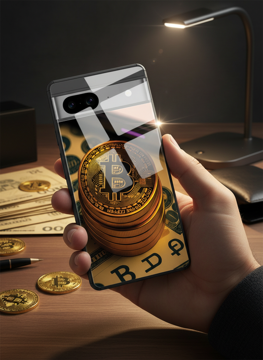 Bitcoin Blaze Premium Glass Back Cover For Google Pixel 7,8,9,10 Series