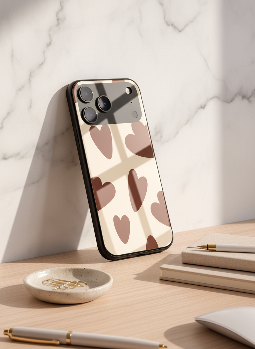 Chocolate Hearts Premium Glass Back Cover For iPhone 11-17 Models