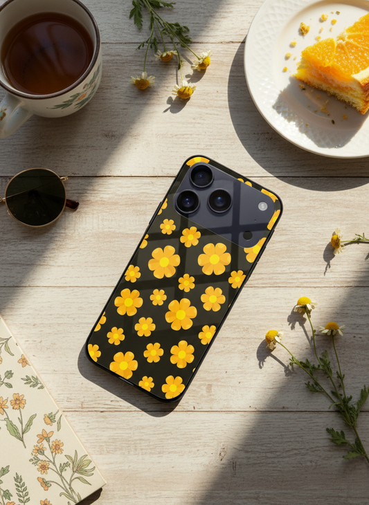 Daisy Yellow Premium Glass Back Cover For iPhone 11-17 Models