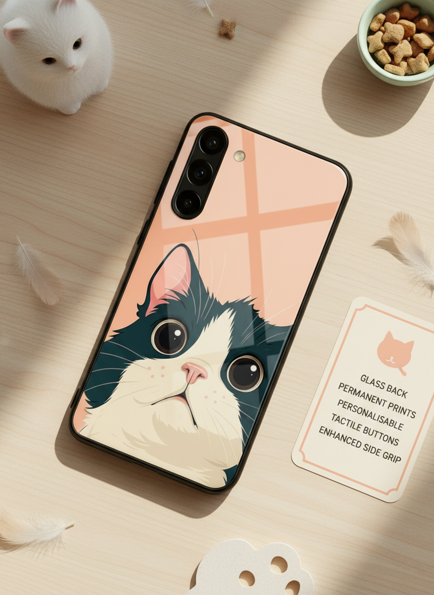 Dreamy Cat Premium Glass Back Cover For Galaxy S, A, M & F Series