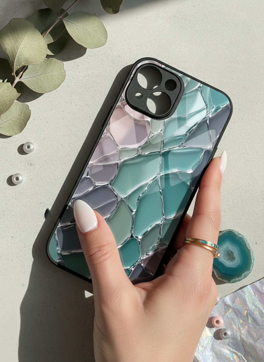 Ocean Glaze Premium Glass Back Cover For iPhone 11-17 Models
