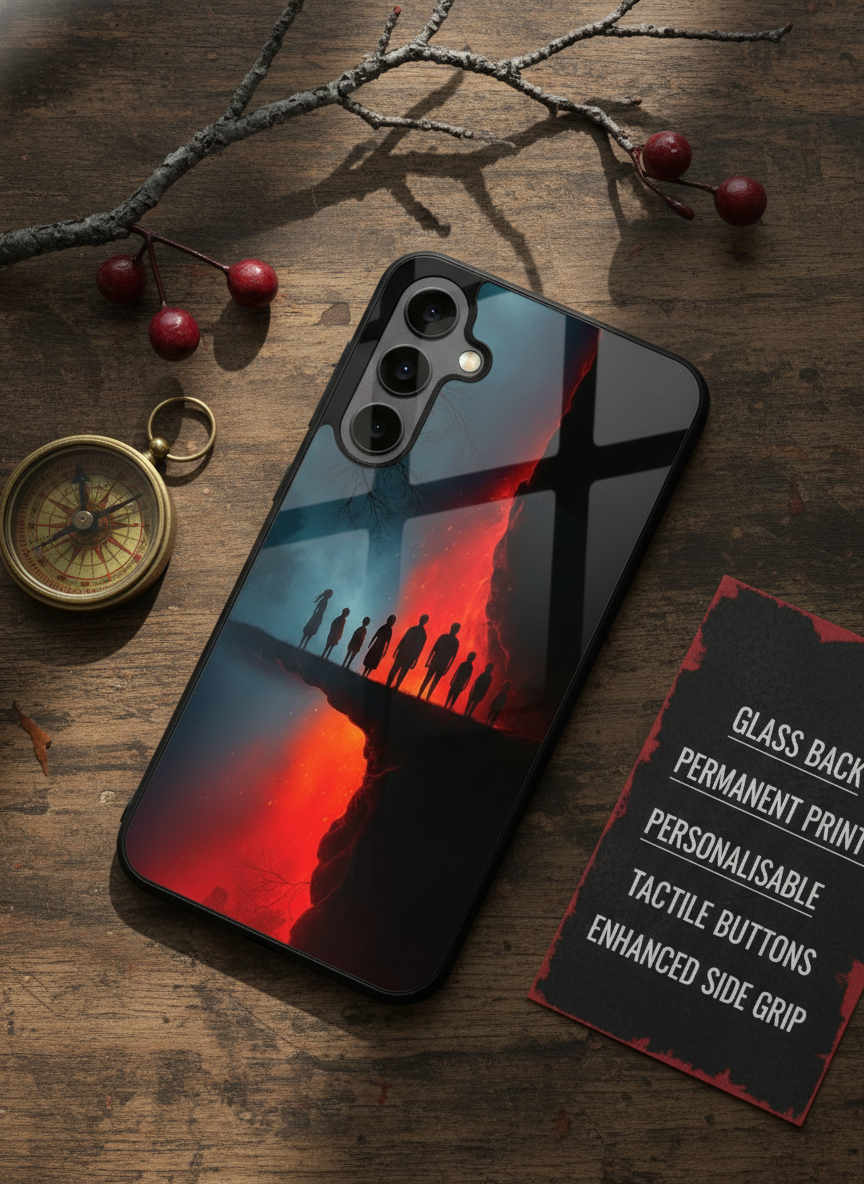 STRANGER THINGS- Parallel Edge Premium Glass Back Cover For Galaxy S, A, M & F Series