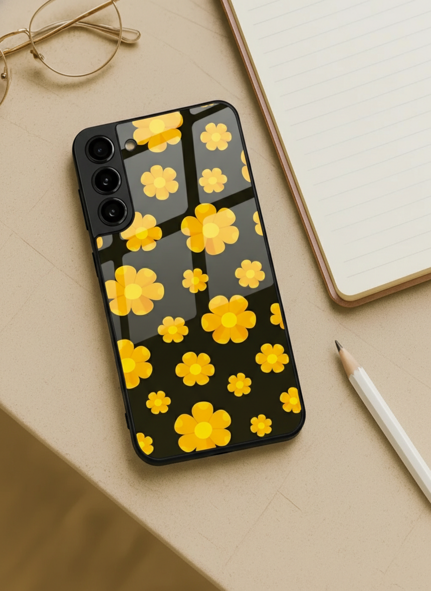 Daisy Yellow Premium Glass Back Cover For Galaxy S, A, M & F Series