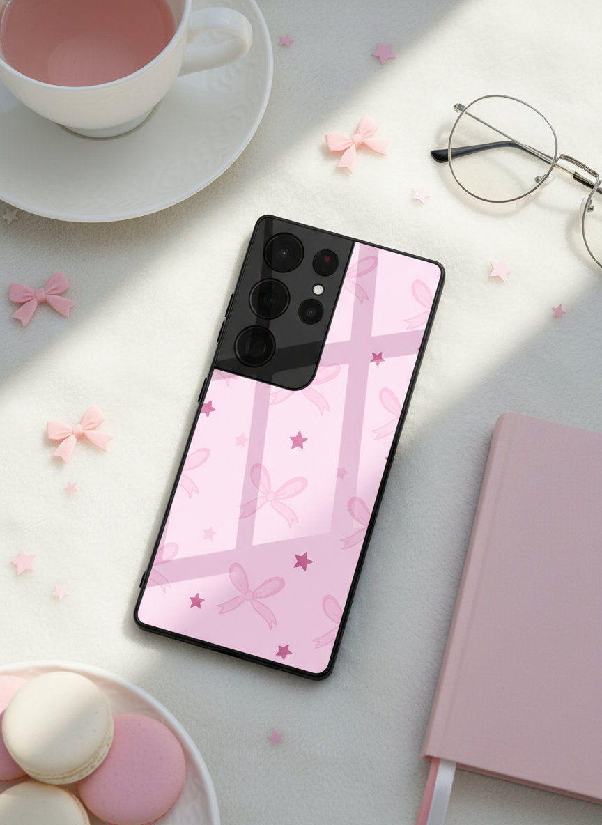 Sparkling Bows Premium Glass Back Cover For Galaxy S, A, M & F Series