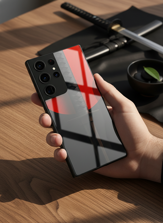 Katana Shot Abstract Premium Glass Back Cover For Galaxy S, A, M & F Series