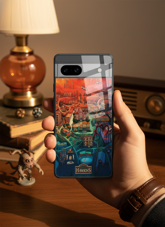 STRANGER THINGS- Hawkins Cinematic Map Premium Glass Back Cover For Google Pixel 7,8,9,10 Series