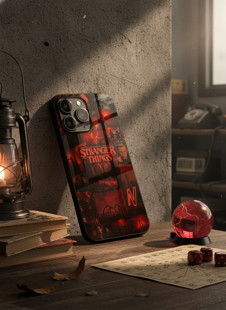 STRANGER THINGS- Red Realm Edit Premium Glass Back Cover For iPhone 11-17 Models