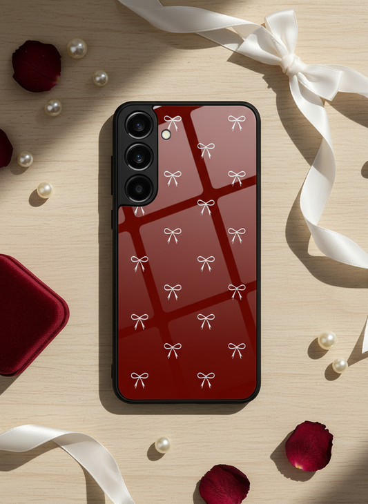 Red Bow Beaut Premium Glass Back Cover For Galaxy S, A, M & F Series