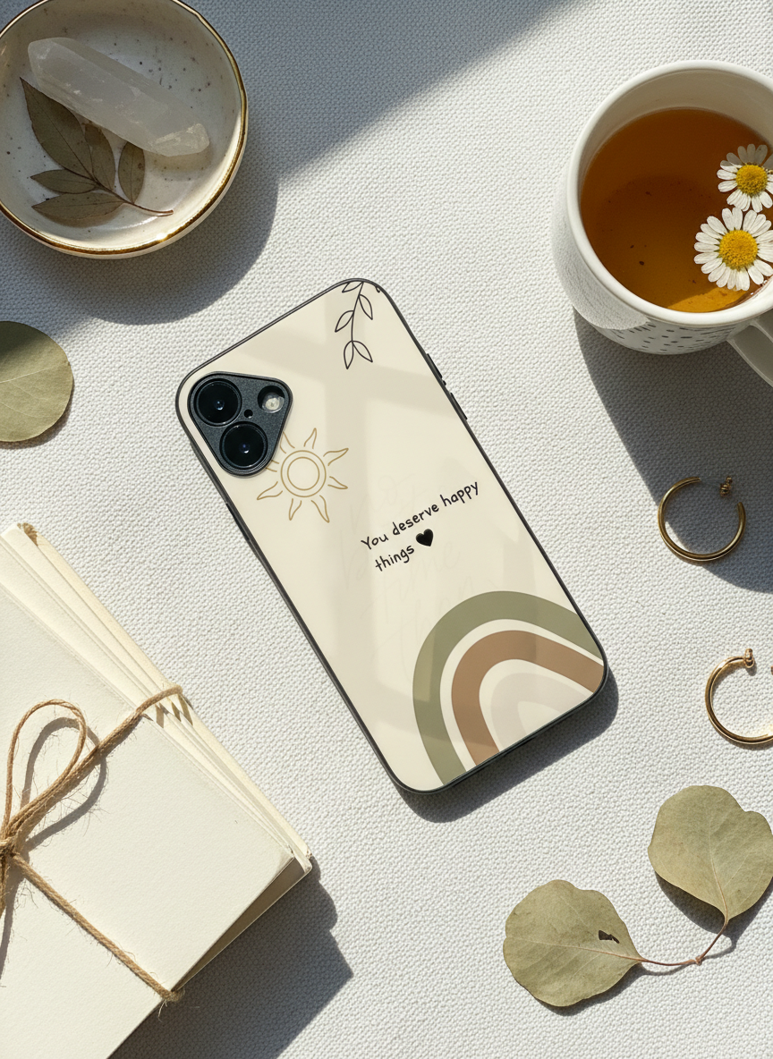 Happy Things Premium Glass Back Cover For iPhone 11-17 Models