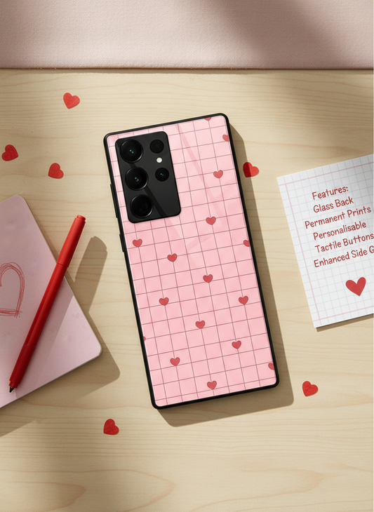 Scrap Book Hearts Premium Glass Back Cover For Galaxy S, A, M & F Series