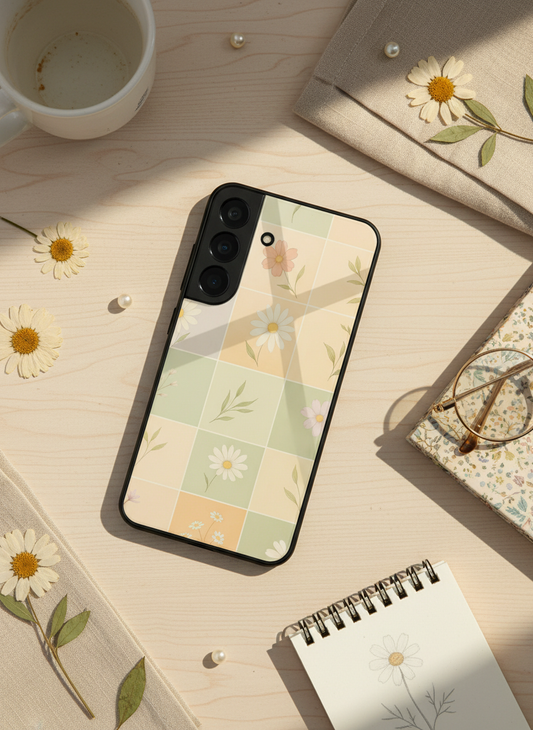 Sage Check Premium Glass Back Cover For Galaxy S, A, M & F Series