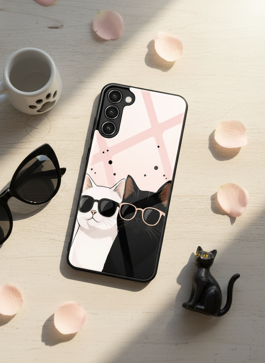 Cool Cats Premium Glass Back Cover For Galaxy S, A, M & F Series