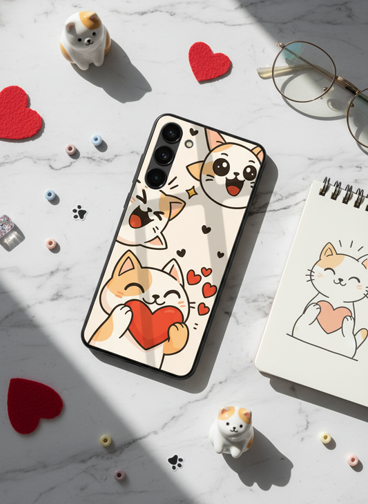 Kitty Love Premium Glass Back Cover For Galaxy S, A, M & F Series