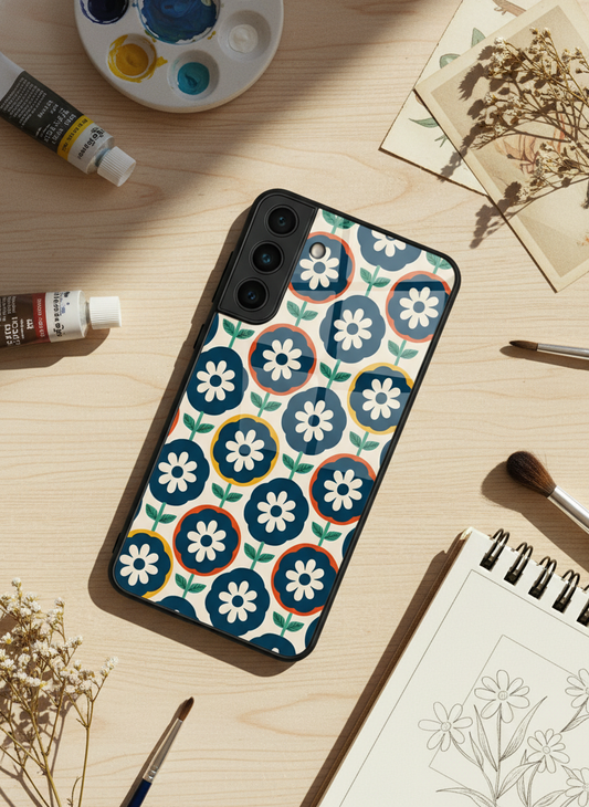 Daisy In Circles Premium Glass Back Cover For Galaxy S, A, M & F Series