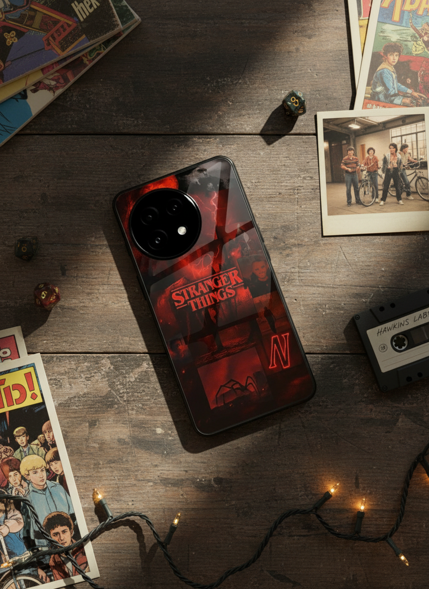 STRANGER THINGS- Red Realm Edit Premium Glass Back Cover For One Plus 13, 12, 11, 10, Nord Series