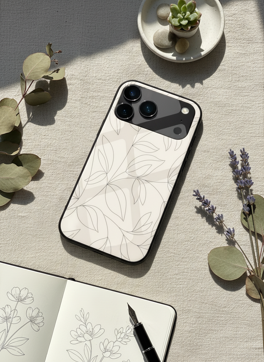 The Petal Sketch Premium Glass Back Cover For iPhone 11-17 Models