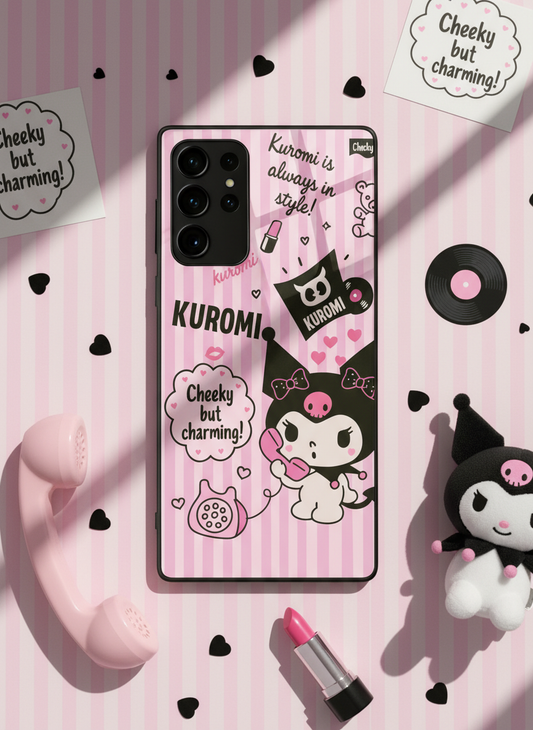 Kuromi Cat Premium Glass Back Cover For Galaxy S, A, M & F Series
