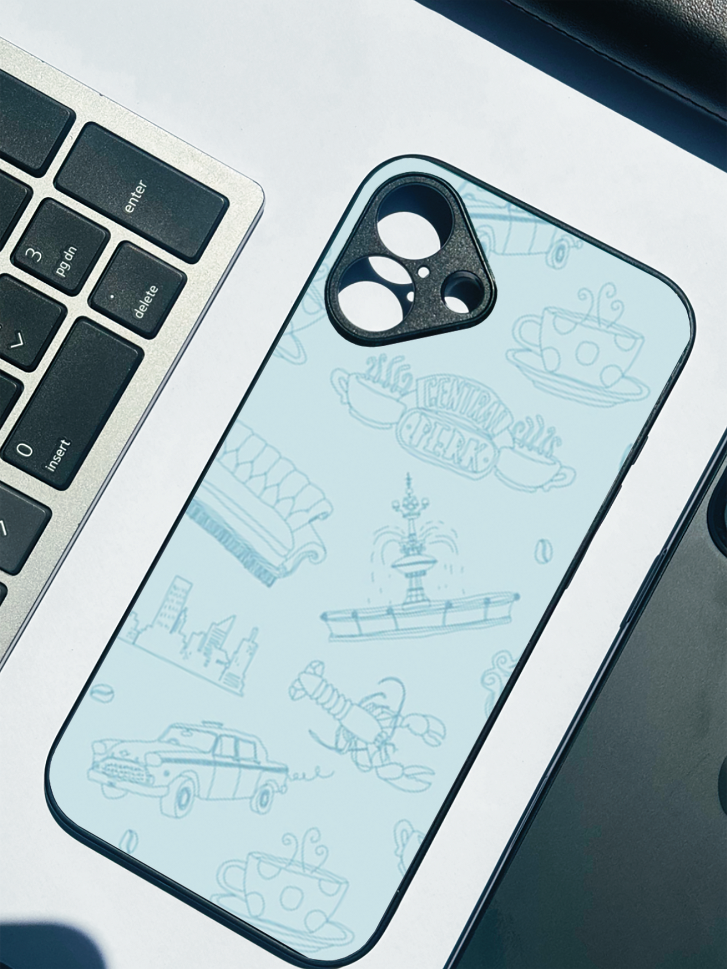 Central Perk Sketch Premium Glass Back Cover For iPhone 11,12,13,14,15,16 Models