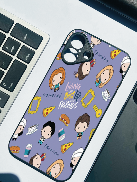 Mini FRIENDS Premium Glass Back Cover For iPhone 11,12,13,14,15,16 Models
