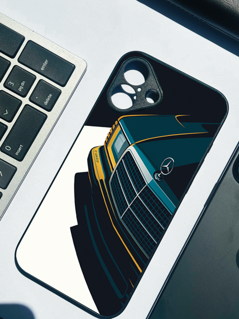 Minimal Car Sketch Premium Glass Back Cover For iPhone 11,12,13,14,15,16 Models