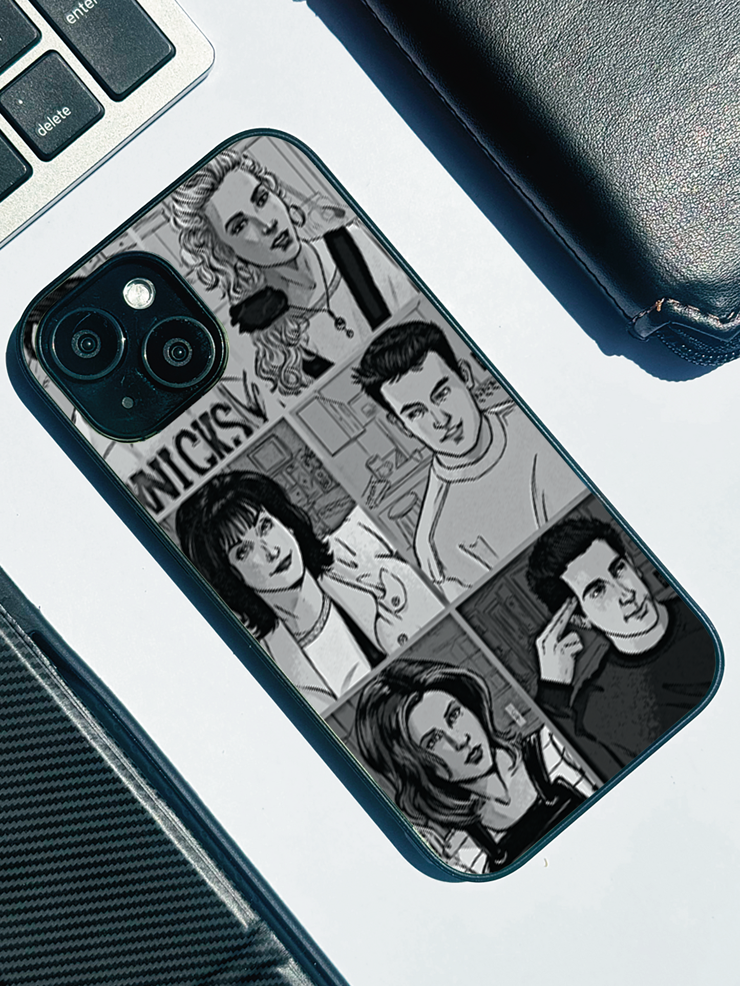 Black & Frame Premium Glass Back Cover For iPhone 11,12,13,14,15,16 Models