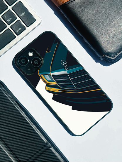 Minimal Car Sketch Premium Glass Back Cover For iPhone 11,12,13,14,15,16 Models