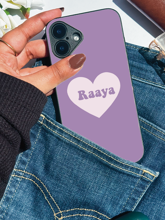 Mint Heart Personalised Name Premium Glass Back Cover For iPhone 11,12,13,14,15,16 Models