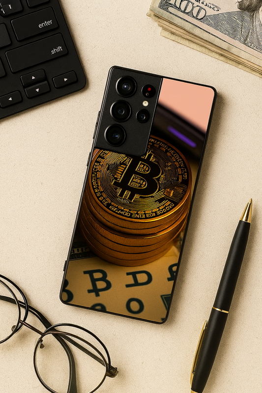 Bitcoin Blaze Premium Glass Back Cover For Galaxy S22, S23, S24, S25 Models