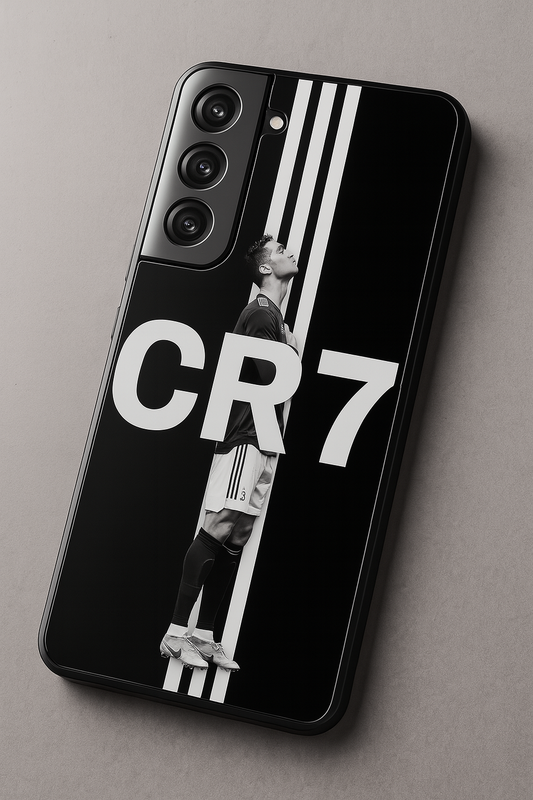 CR7 Striker Edition Premium Glass Back Cover For Galaxy S22, S23, S24, S25 Models
