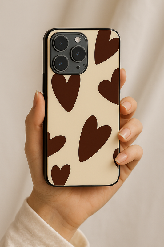 Chocolate Hearts Premium Glass Back Cover For iPhone 11,12,13,14,15,16 Models