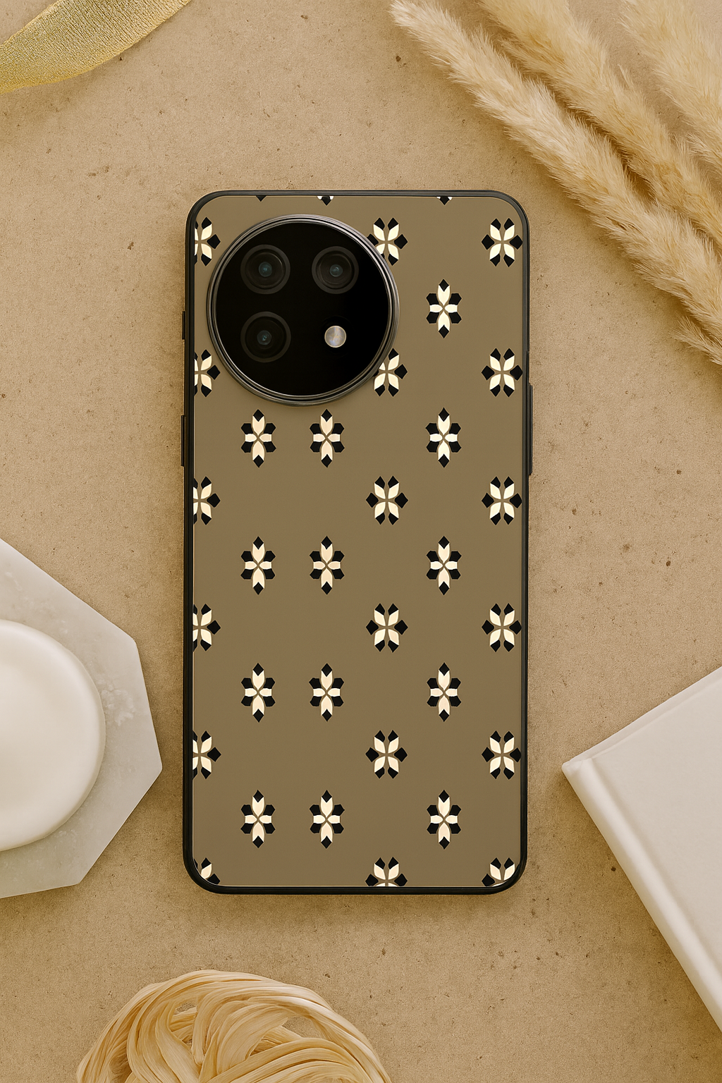 Aesthetic Floral Grid Premium Glass Back Cover For One Plus 13, 12, 11, 10, Nord Series