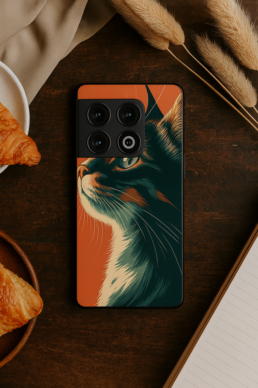 Cutie Cat Premium Glass Back Cover For One Plus 13, 12, 11, 10, Nord Series