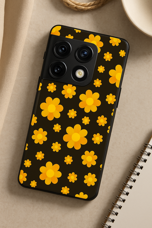 Daisy yellow Premium Glass Back Cover For One Plus 13, 12, 11, 10, Nord Series