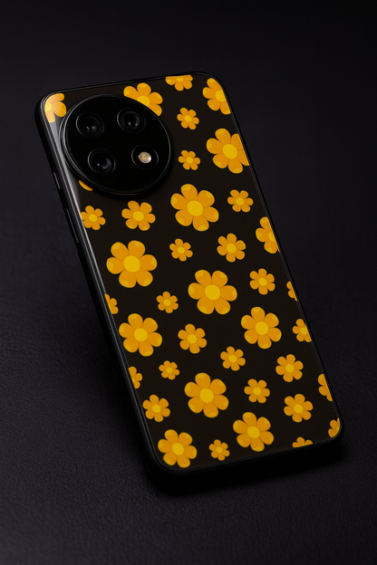 Daisy yellow Premium Glass Back Cover For One Plus 13, 12, 11, 10, Nord Series