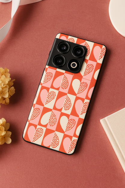 Heart Pattern Premium Glass Back Cover For One Plus 13, 12, 11, 10, Nord Series