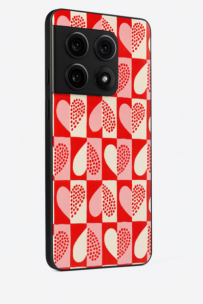 Heart Pattern Premium Glass Back Cover For One Plus 13, 12, 11, 10, Nord Series
