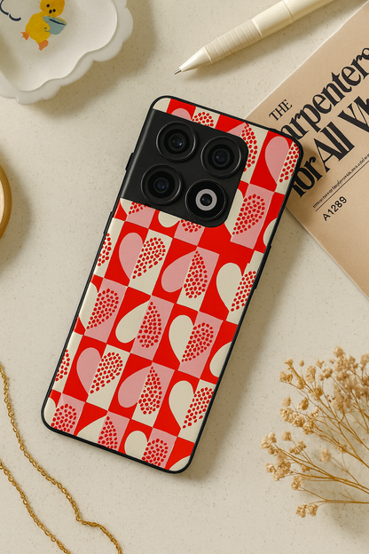 Heart Pattern Premium Glass Back Cover For One Plus 13, 12, 11, 10, Nord Series
