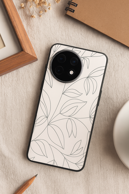 The Petal Sketch Premium Glass Back Cover For One Plus 13, 12, 11, 10, Nord Series
