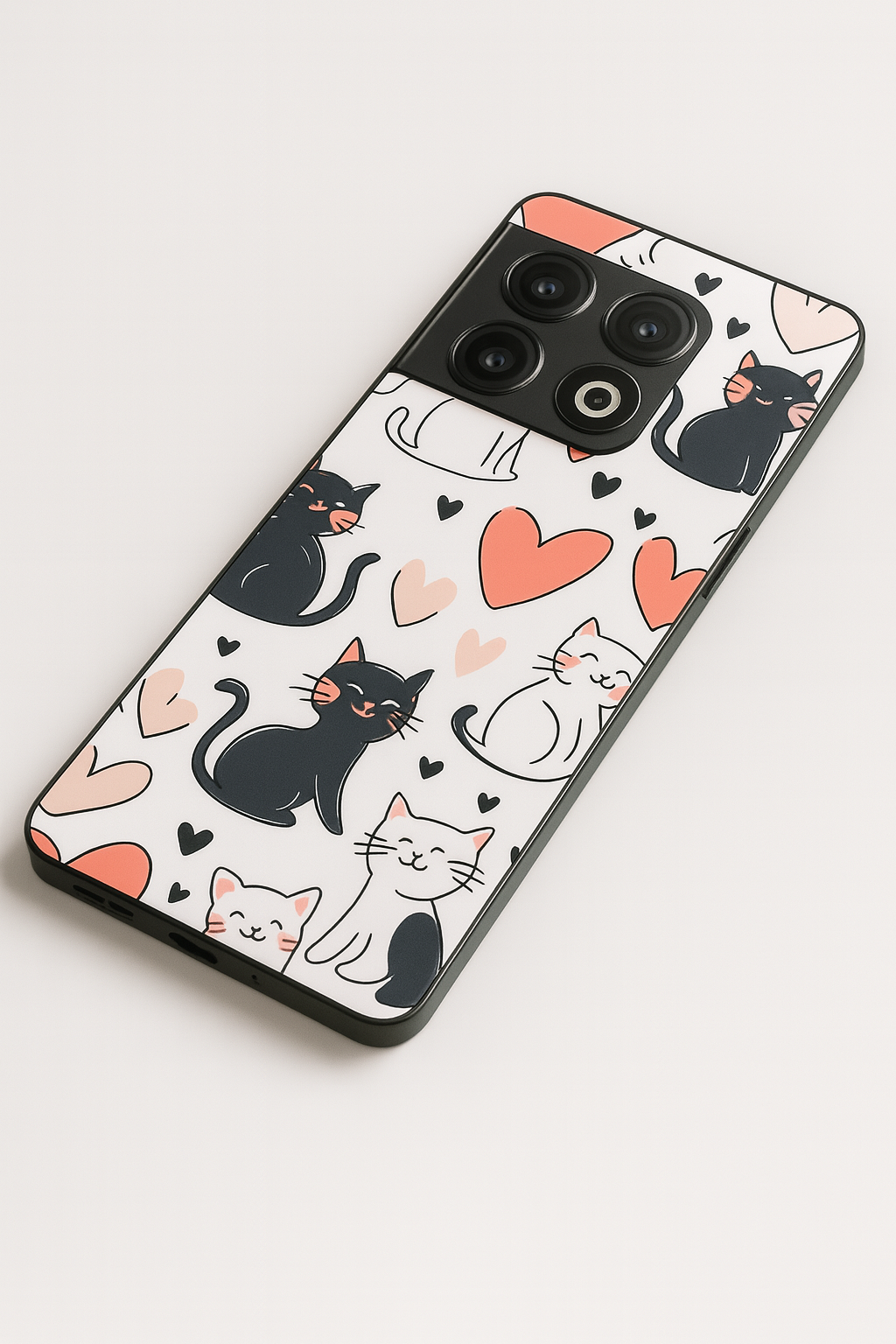 Meowgical Hearts Glass Back Cover For One Plus 13, 12, 11, 10, Nord Series